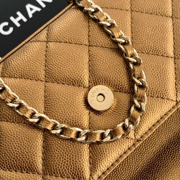 Chanel Cross Handle Kelly Style - Bronze Gold Caviar Leather