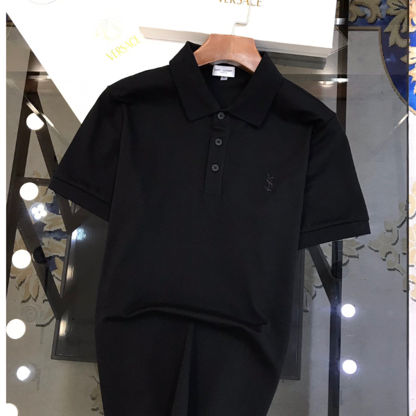 Saint Laurent Polo Masculino em Algodão Mercerizado com Logo Bordado