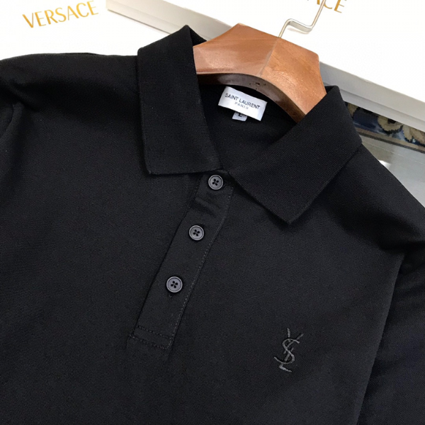 Saint Laurent Polo Masculino em Algodão Mercerizado com Logo Bordado