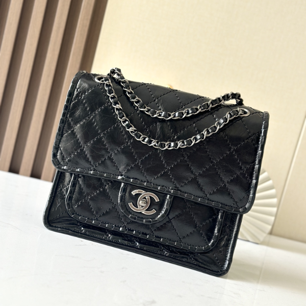 Chanel Vintage Tofu Bag - Couro Encerado Marrom