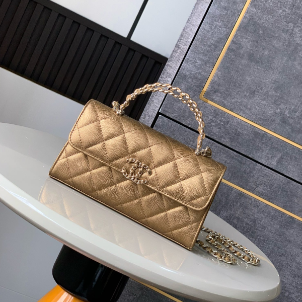 Chanel Cross Handle Kelly Style - Bronze Gold Caviar Leather