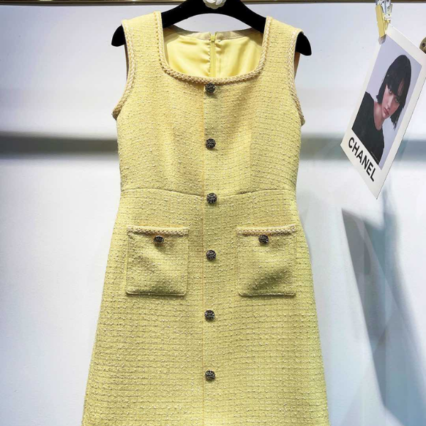 Chanel Vestido Tweed - Amarelo Claro